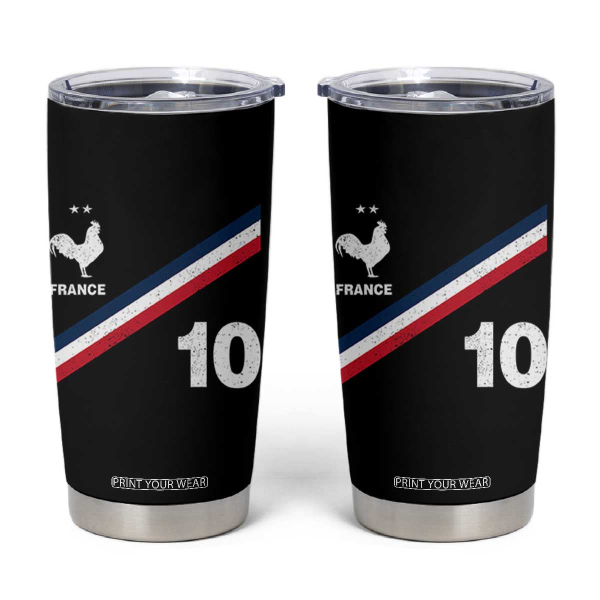 France Football Coq Tumbler Cup French Flag Stripes Number 10 Athletic Soccer National Pride
