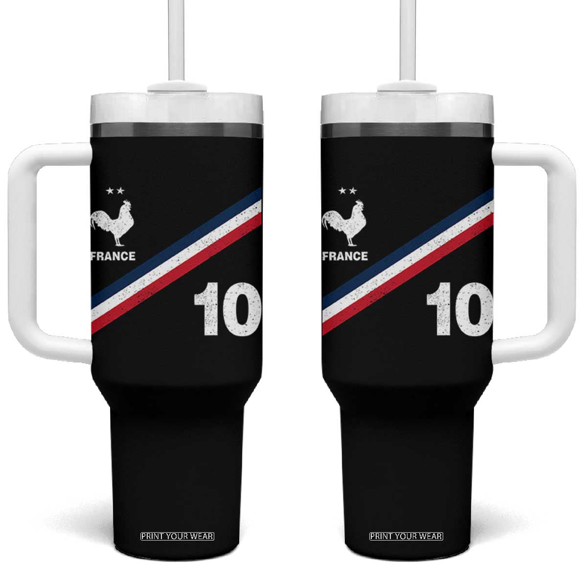 France Football Coq Tumbler With Handle French Flag Stripes Number 10 Athletic Soccer National Pride