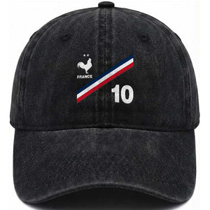 France Football Coq Washed Cotton Baseball Cap French Flag Stripes Number 10 Athletic Soccer National Pride
