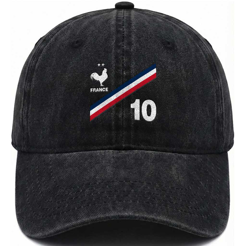 France Football Coq Washed Cotton Baseball Cap French Flag Stripes Number 10 Athletic Soccer National Pride TS11 Print Your Wear