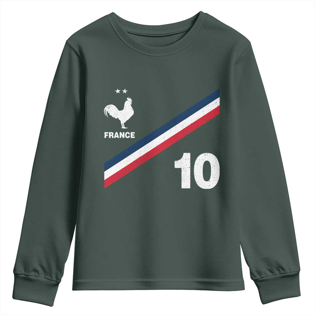 France Football Coq Youth Sweatshirt French Flag Stripes Number 10 Athletic Soccer National Pride