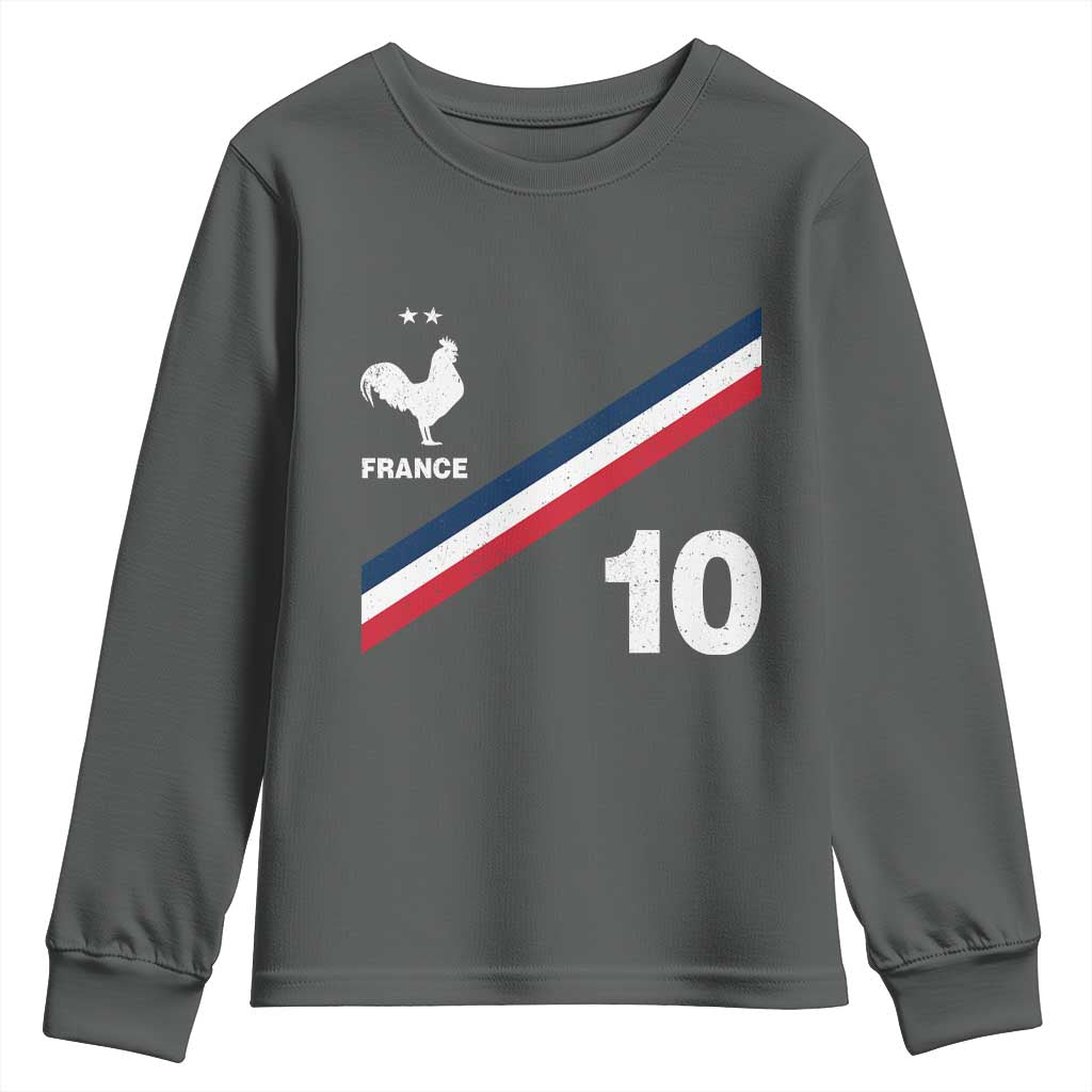 France Football Coq Youth Sweatshirt French Flag Stripes Number 10 Athletic Soccer National Pride