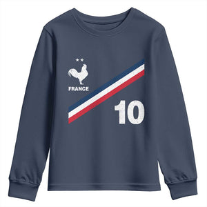 France Football Coq Youth Sweatshirt French Flag Stripes Number 10 Athletic Soccer National Pride
