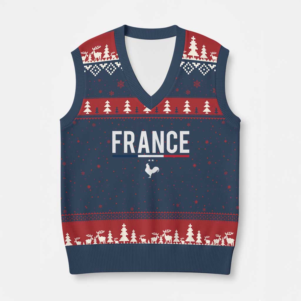 France Gallic Rooster Sports Throwback Design Vintage French Flag V-Neck Knit Sweater Vest