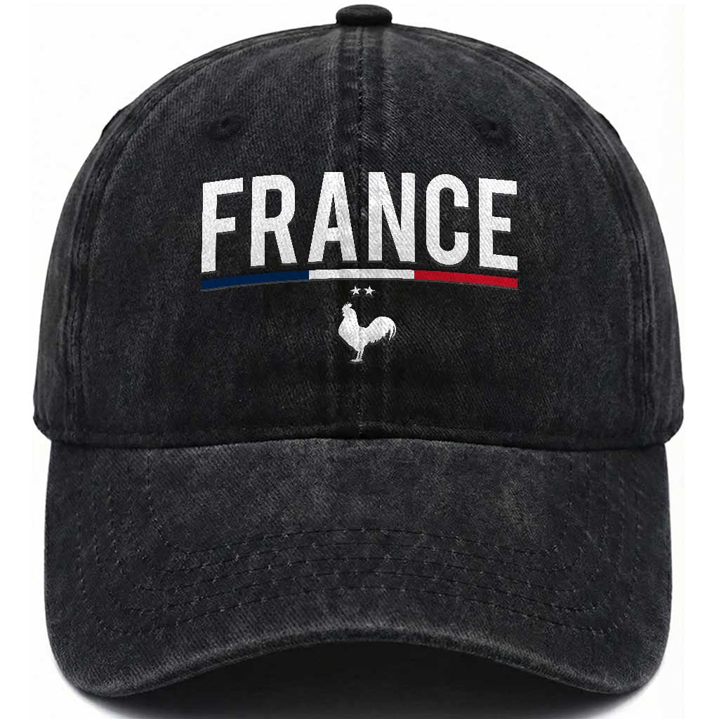 France Gallic Rooster Sports Throwback Design Vintage French Flag Washed Cotton Baseball Cap