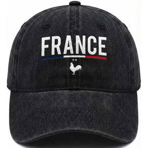 France Gallic Rooster Sports Throwback Design Vintage French Flag Washed Cotton Baseball Cap