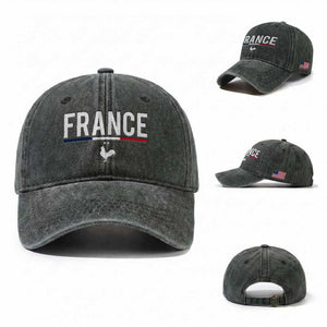 France Gallic Rooster Sports Throwback Design Vintage French Flag Washed Cotton Baseball Cap