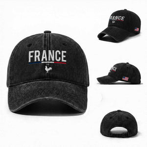 France Gallic Rooster Sports Throwback Design Vintage French Flag Washed Cotton Baseball Cap