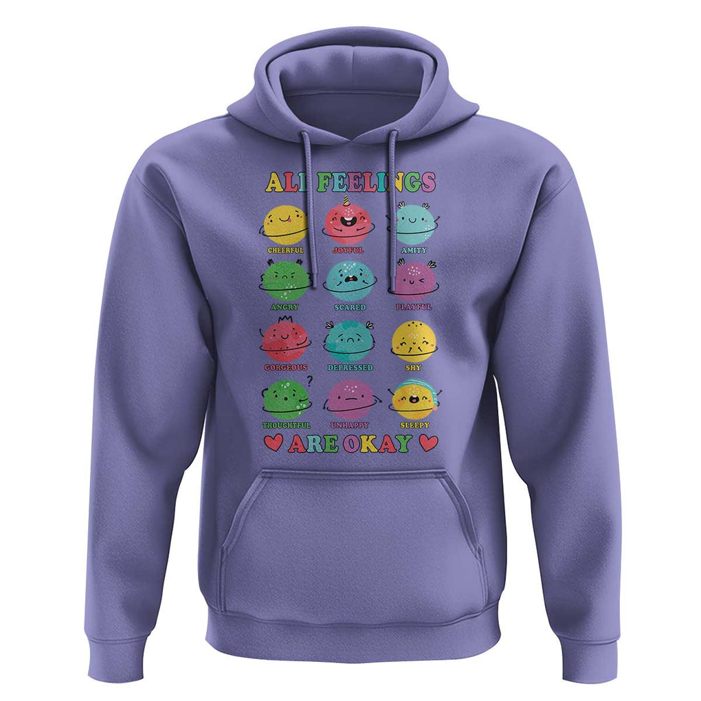 All Feelings Are Okay Hoodie School Teacher Psychologist Counselor Planets Back To School TS11 Violet Print Your Wear