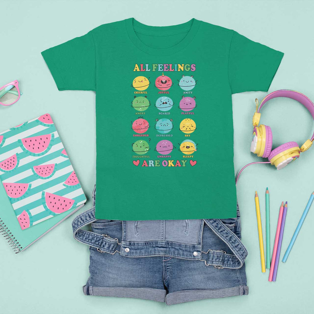 All Feelings Are Okay T Shirt For Kid School Teacher Psychologist Counselor Planets Back To School TS11 Irish Green Print Your Wear