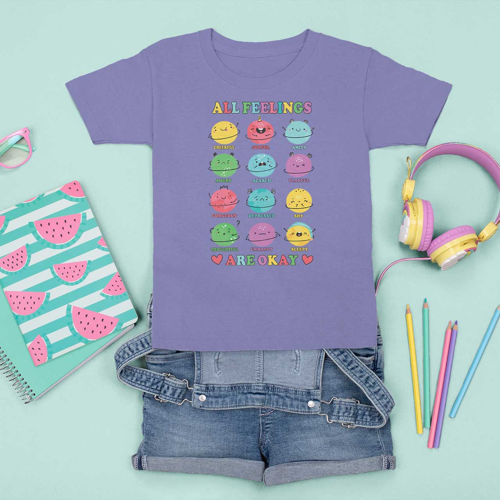All Feelings Are Okay T Shirt For Kid School Teacher Psychologist Counselor Planets Back To School TS11 Violet Print Your Wear