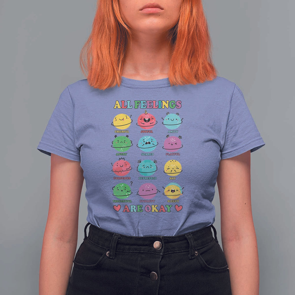 All Feelings Are Okay T Shirt For Women School Teacher Psychologist Counselor Planets Back To School TS11 Violet Print Your Wear