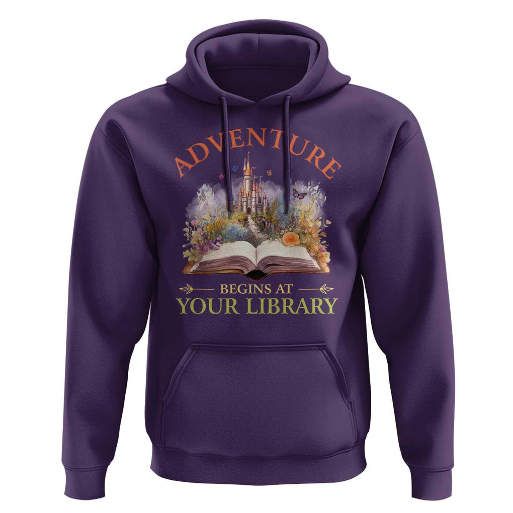 Book Reader Hoodie Adventure Begins At Your Library Castle Flower Librarian TS11 Purple Print Your Wear