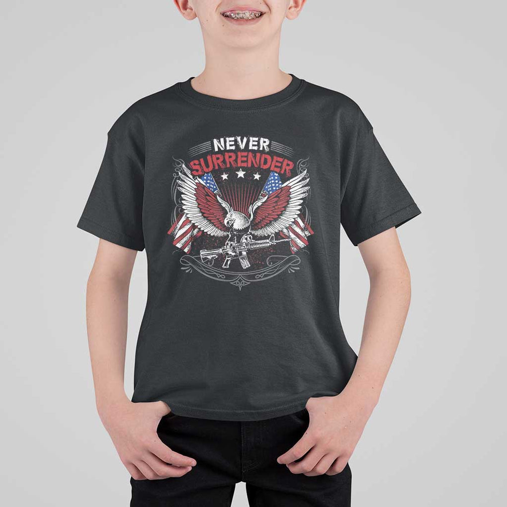 Trump 2024 T Shirt For Kid Never Surrender Presidential Election Eagle US Flag TS11 Black Print Your Wear