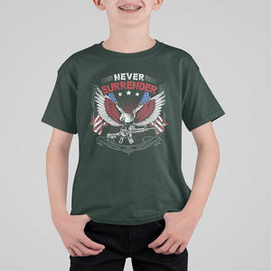 Trump 2024 T Shirt For Kid Never Surrender Presidential Election Eagle US Flag TS11 Dark Forest Green Print Your Wear