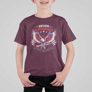Trump 2024 T Shirt For Kid Never Surrender Presidential Election Eagle US Flag TS11 Maroon Print Your Wear