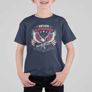 Trump 2024 T Shirt For Kid Never Surrender Presidential Election Eagle US Flag TS11 Navy Print Your Wear