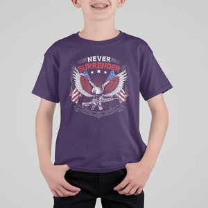 Trump 2024 T Shirt For Kid Never Surrender Presidential Election Eagle US Flag TS11 Purple Print Your Wear