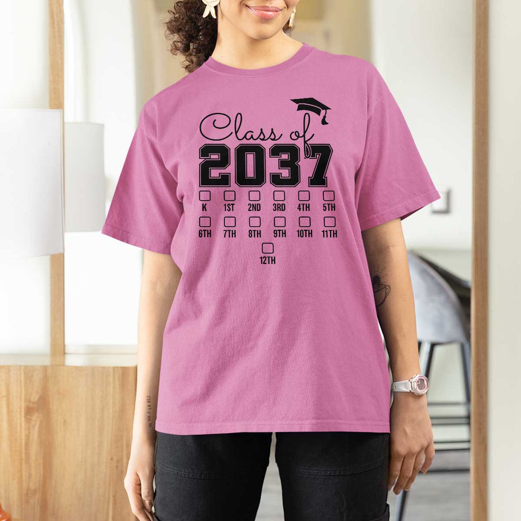 Class of 2037 T Shirt For Women Grow With Me Pre-k To 12th Grade Handprint Mortarboard TS11 Azalea Print Your Wear