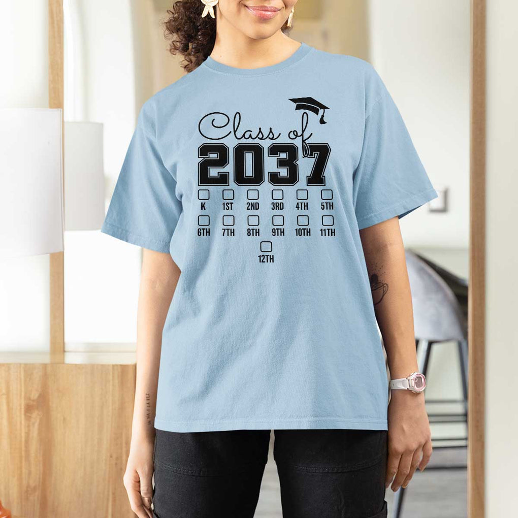 Class of 2037 T Shirt For Women Grow With Me Pre-k To 12th Grade Handprint Mortarboard TS11 Light Blue Print Your Wear
