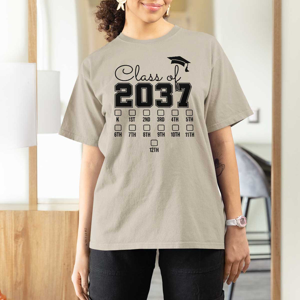 Class of 2037 T Shirt For Women Grow With Me Pre-k To 12th Grade Handprint Mortarboard TS11 Sand Print Your Wear
