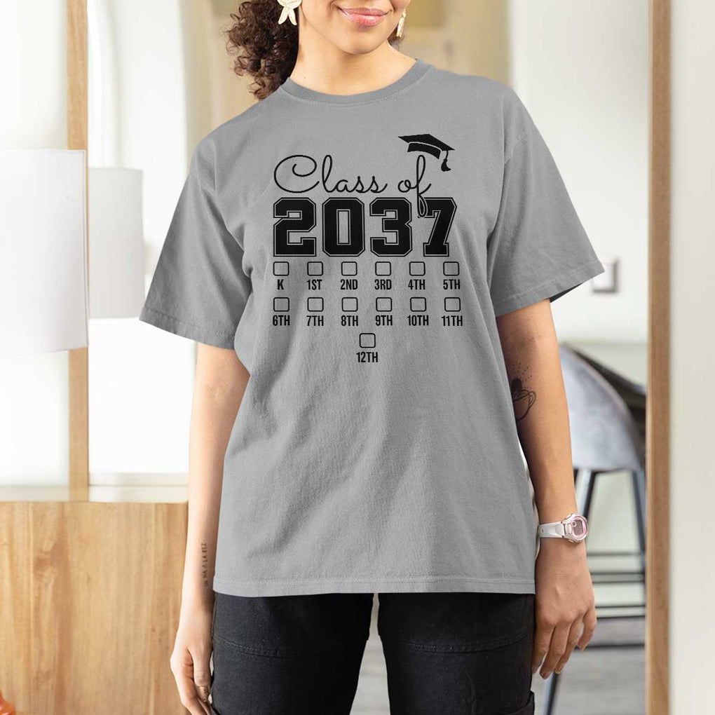 Class of 2037 T Shirt For Women Grow With Me Pre-k To 12th Grade Handprint Mortarboard TS11 Sport Gray Print Your Wear