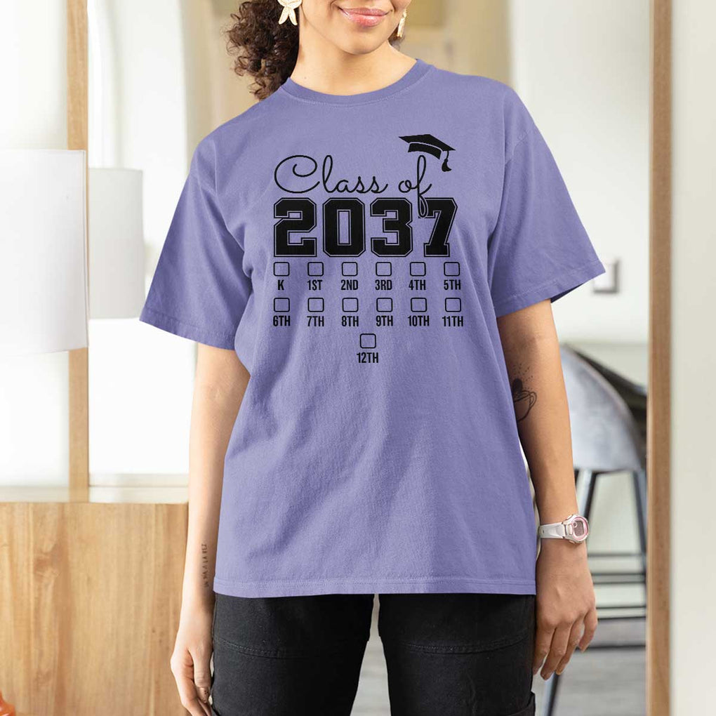 Class of 2037 T Shirt For Women Grow With Me Pre-k To 12th Grade Handprint Mortarboard TS11 Violet Print Your Wear