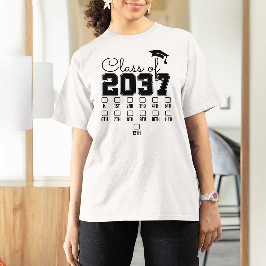 Class of 2037 T Shirt For Women Grow With Me Pre-k To 12th Grade Handprint Mortarboard TS11 White Print Your Wear