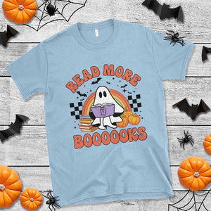 Halloween Teacher T Shirt Read More Books Cute Ghost Reading Pumpkin TS11 Light Blue Print Your Wear