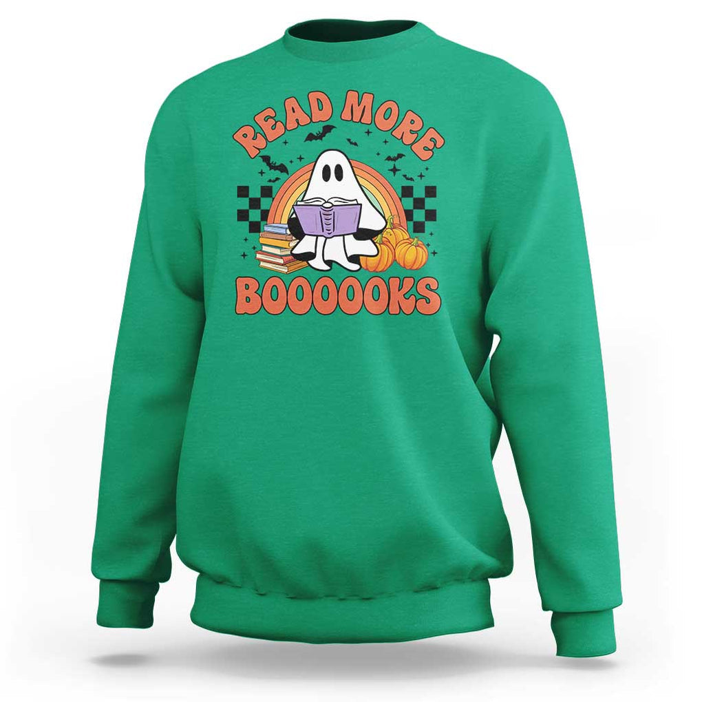Halloween Teacher Sweatshirt Read More Books Cute Ghost Reading Pumpkin TS11 Irish Green Print Your Wear