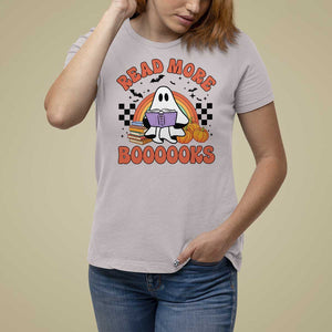 Halloween Teacher T Shirt For Women Read More Books Cute Ghost Reading Pumpkin TS11 Ice Gray Print Your Wear