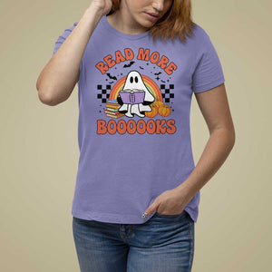 Halloween Teacher T Shirt For Women Read More Books Cute Ghost Reading Pumpkin TS11 Violet Print Your Wear