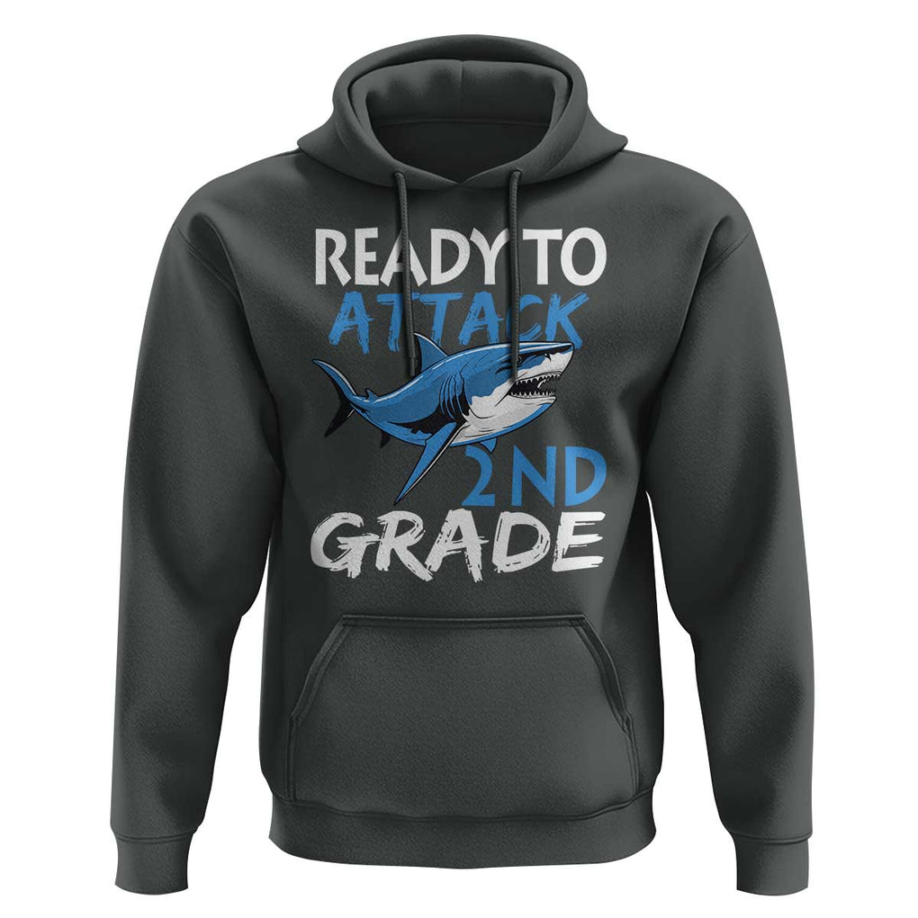 Back To School Second Grade Hoodie Ready To Attack 2nd Grade Jaw Shark TS11 Dark Heather Print Your Wear