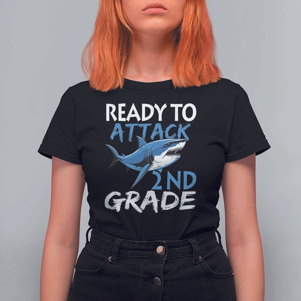 Back To School Second Grade T Shirt For Women Ready To Attack 2nd Grade Jaw Shark TS11 Black Print Your Wear