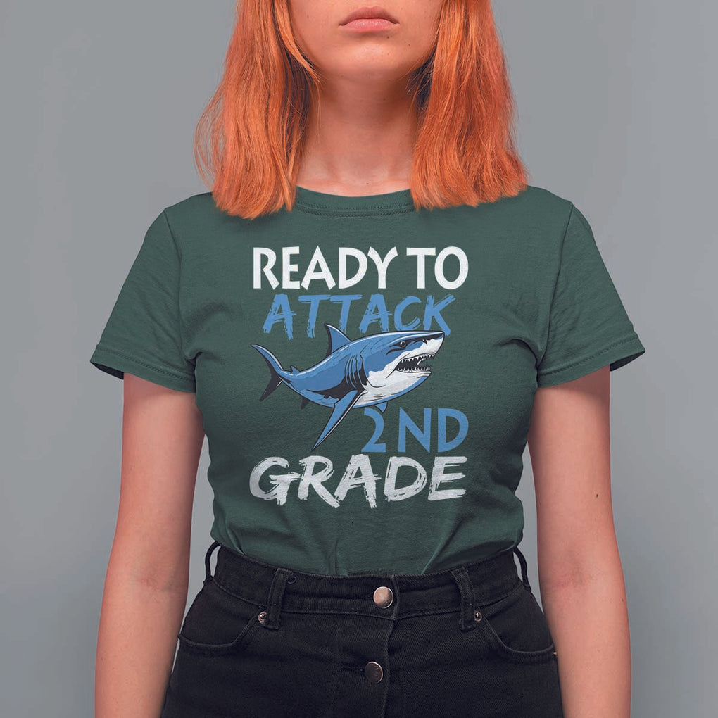 Back To School Second Grade T Shirt For Women Ready To Attack 2nd Grade Jaw Shark TS11 Dark Forest Green Print Your Wear