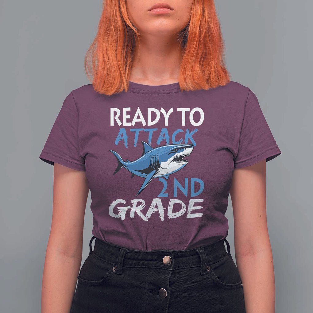 Back To School Second Grade T Shirt For Women Ready To Attack 2nd Grade Jaw Shark TS11 Maroon Print Your Wear