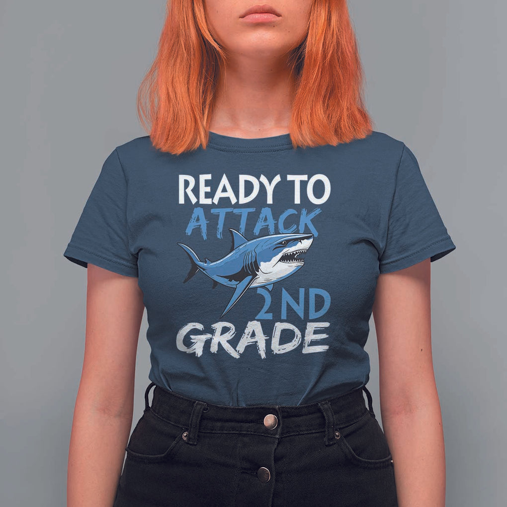 Back To School Second Grade T Shirt For Women Ready To Attack 2nd Grade Jaw Shark TS11 Navy Print Your Wear