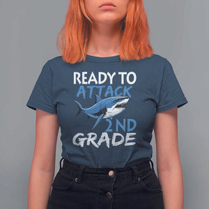 Back To School Second Grade T Shirt For Women Ready To Attack 2nd Grade Jaw Shark TS11 Navy Print Your Wear
