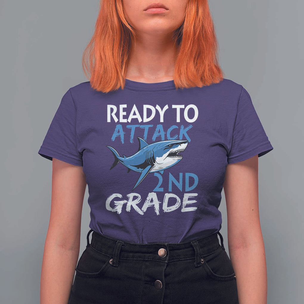 Back To School Second Grade T Shirt For Women Ready To Attack 2nd Grade Jaw Shark TS11 Purple Print Your Wear
