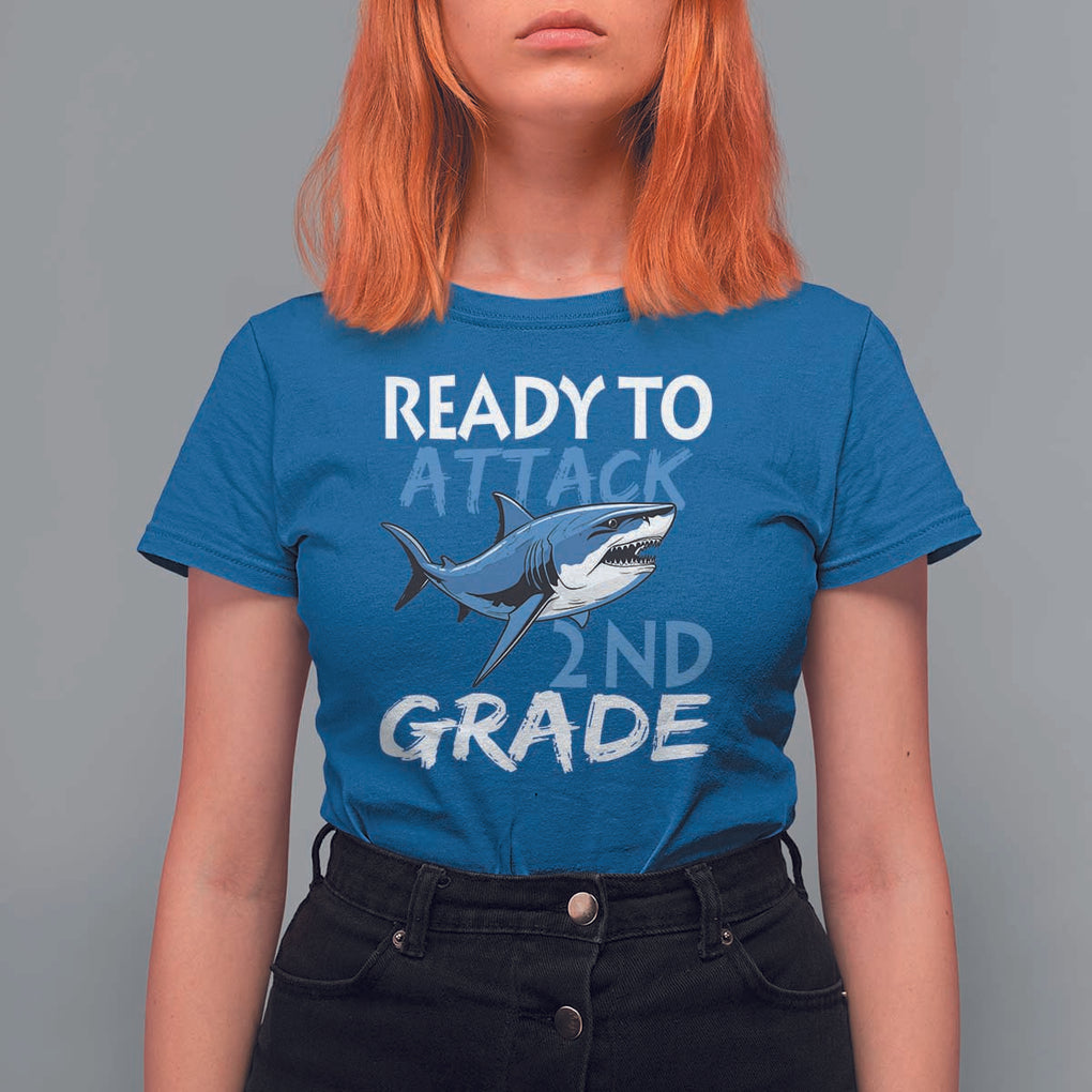 Back To School Second Grade T Shirt For Women Ready To Attack 2nd Grade Jaw Shark TS11 Royal Blue Print Your Wear