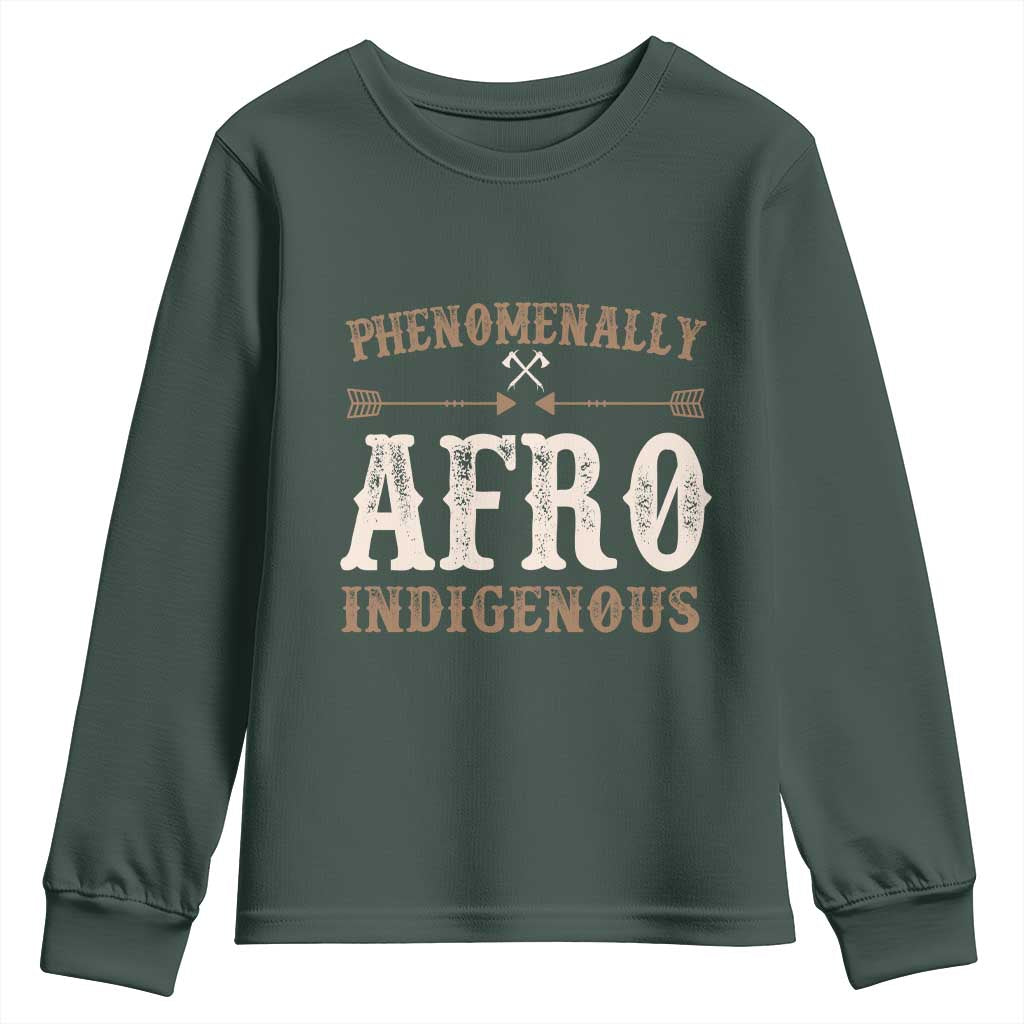 Proud Native American Phenomenally Afro Indigenous Youth Sweatshirt TS11 Dark Forest Green Print Your Wear