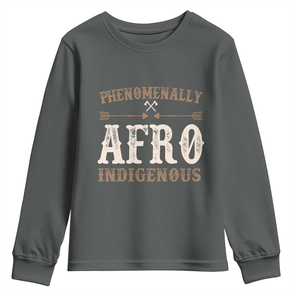 Proud Native American Phenomenally Afro Indigenous Youth Sweatshirt TS11 Dark Heather Print Your Wear
