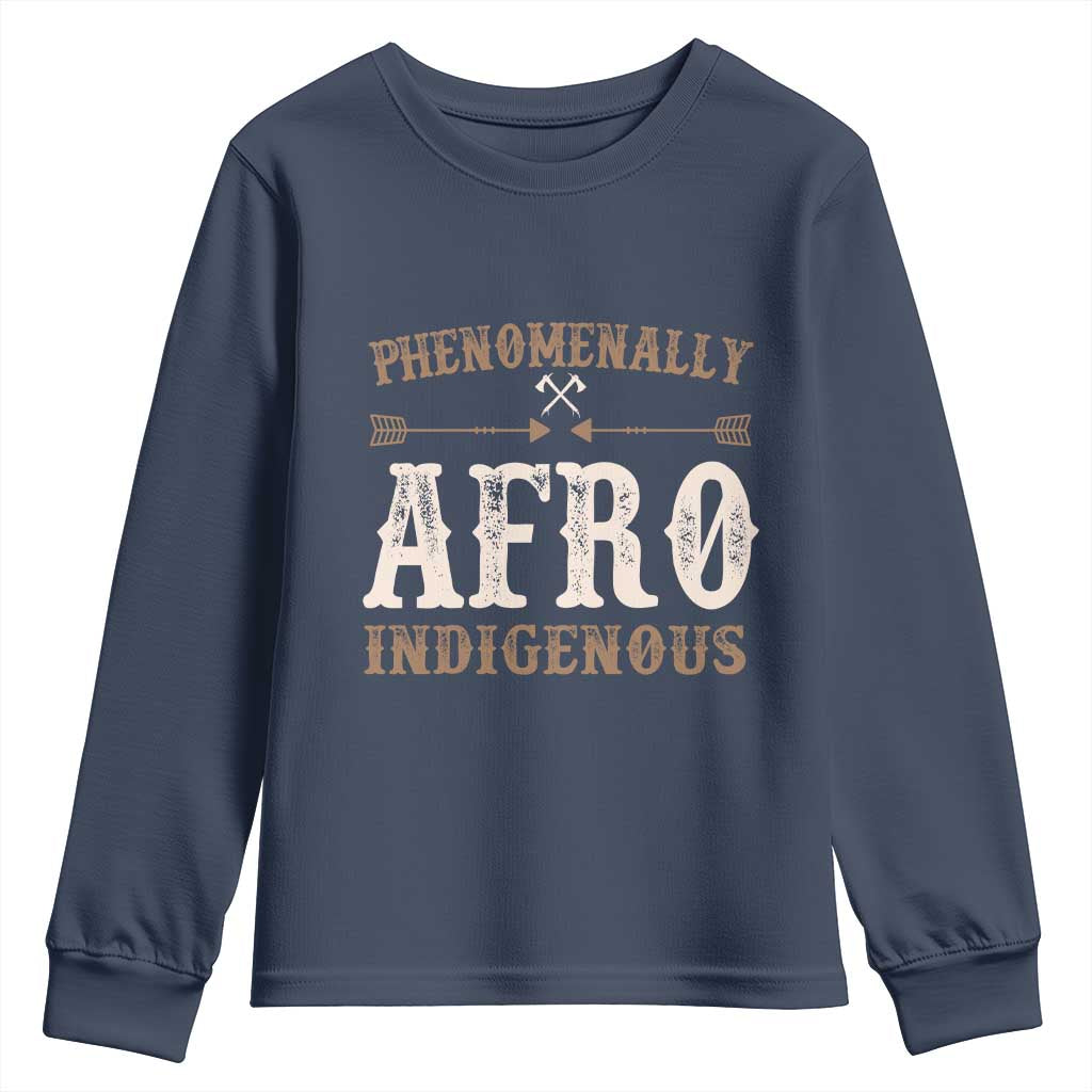 Proud Native American Phenomenally Afro Indigenous Youth Sweatshirt TS11 Navy Print Your Wear