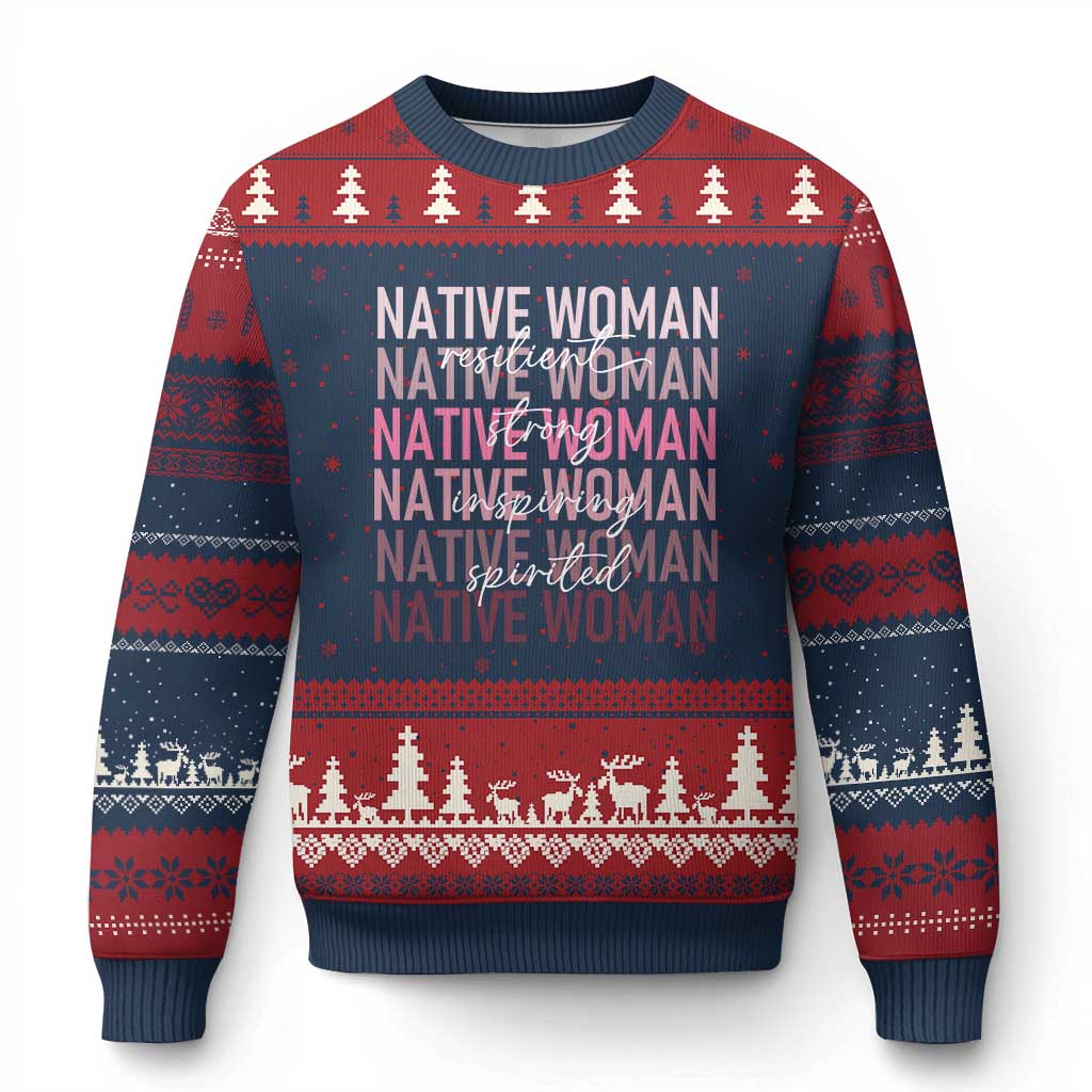 Native Woman Resilient Strong Inspiring Spirited Ugly Christmas Sweater American Indian Pride TS11 Navy Red Print Your Wear