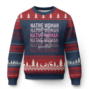 Native Woman Resilient Strong Inspiring Spirited Ugly Christmas Sweater American Indian Pride TS11 Navy Red Print Your Wear