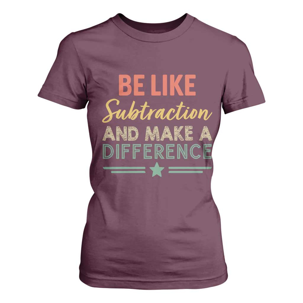 Funny Be Like Subtraction And Make A Difference T Shirt For Women Math Teacher TS11 Maroon Print Your Wear
