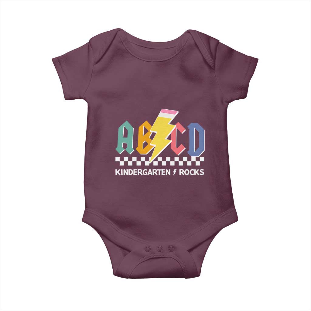 ABCD Kindergarten Rock And Roll Baby Onesie Teachers Back To School TS11 Maroon Print Your Wear