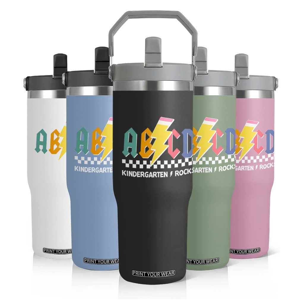 ABCD Kindergarten Rock And Roll Flip Straw Tumbler Teachers Back To School TS11 Print Your Wear