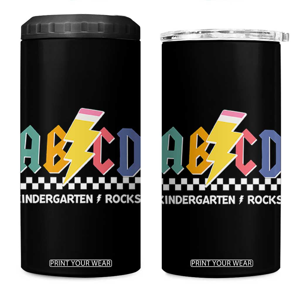 ABCD Kindergarten Rock And Roll 4 in 1 Can Cooler Tumbler Teachers Back To School TS11 One Size: 16 oz Black Print Your Wear