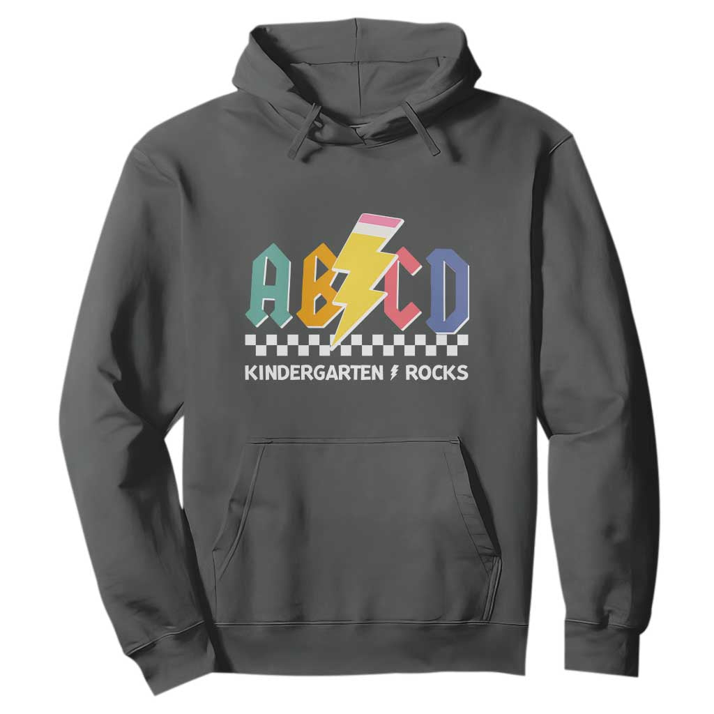 ABCD Kindergarten Rock And Roll Hoodie Teachers Back To School TS11 Dark Heather Print Your Wear